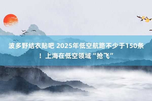 波多野结衣贴吧 2025年低空航路不少于150条！上海在低空领域“抢飞”