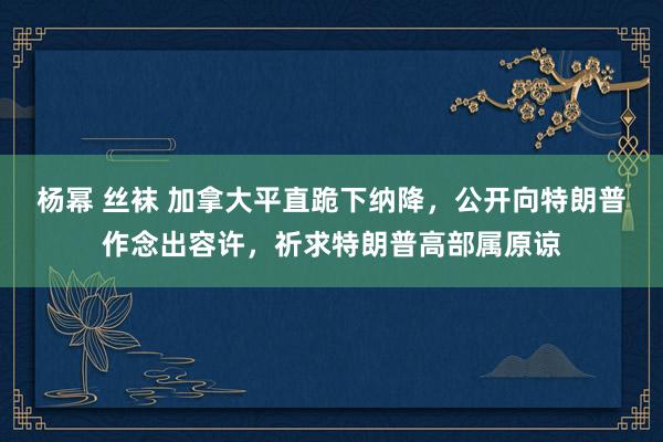 杨幂 丝袜 加拿大平直跪下纳降，公开向特朗普作念出容许，祈求特朗普高部属原谅