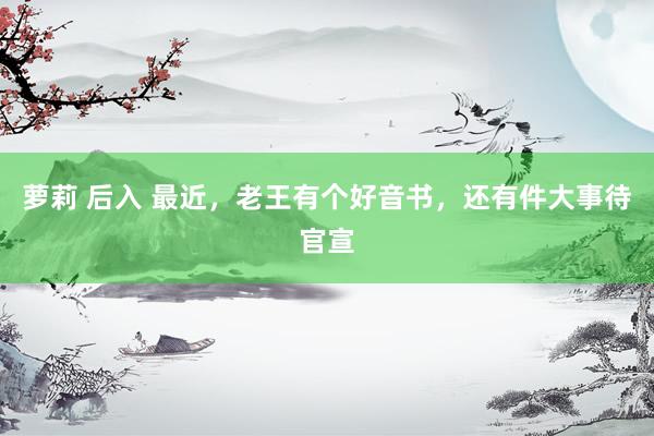 萝莉 后入 最近，老王有个好音书，还有件大事待官宣
