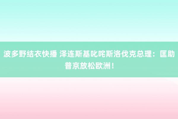 波多野结衣快播 泽连斯基叱咤斯洛伐克总理：匡助普京放松欧洲！