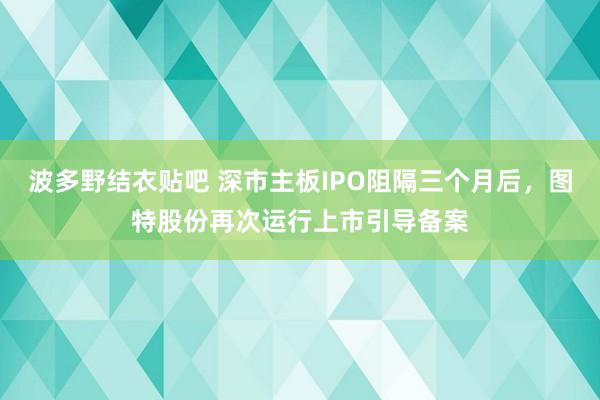波多野结衣贴吧 深市主板IPO阻隔三个月后，图特股份再次运行上市引导备案