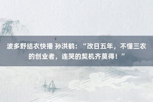 波多野结衣快播 孙洪鹤：“改日五年，不懂三农的创业者，连哭的契机齐莫得！”