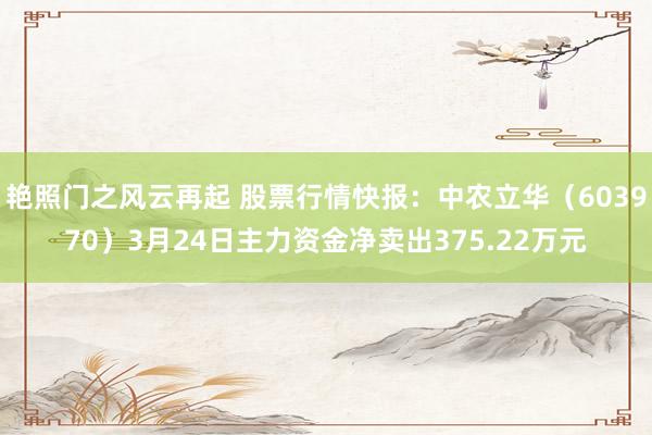 艳照门之风云再起 股票行情快报：中农立华（603970）3月24日主力资金净卖出375.22万元