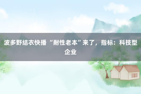波多野结衣快播 “耐性老本”来了，指标：科技型企业